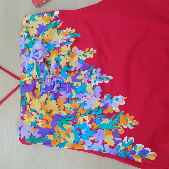 Vintage Floral Red Swim Suit Tie Halter NWT - Picture 2 of 10